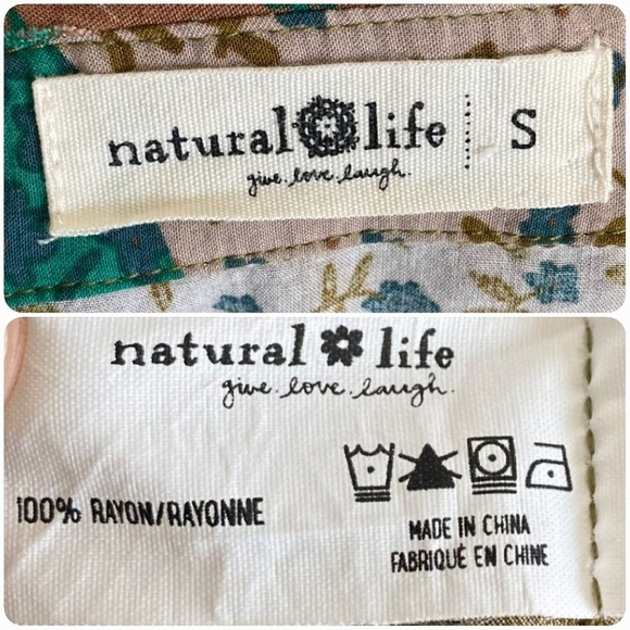 Natural Life Twiggy Green Floral mini Shirt dress S Boho long sleeve Patchwork - Picture 15 of 16